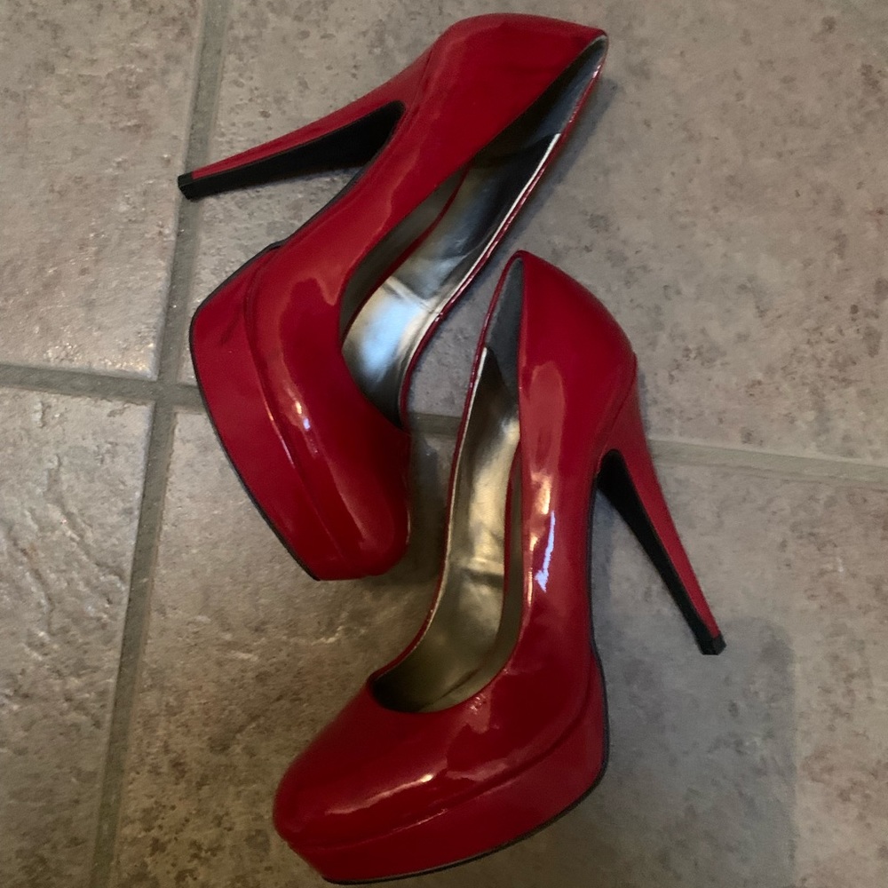 Cherry-Red Patent Platform Heels